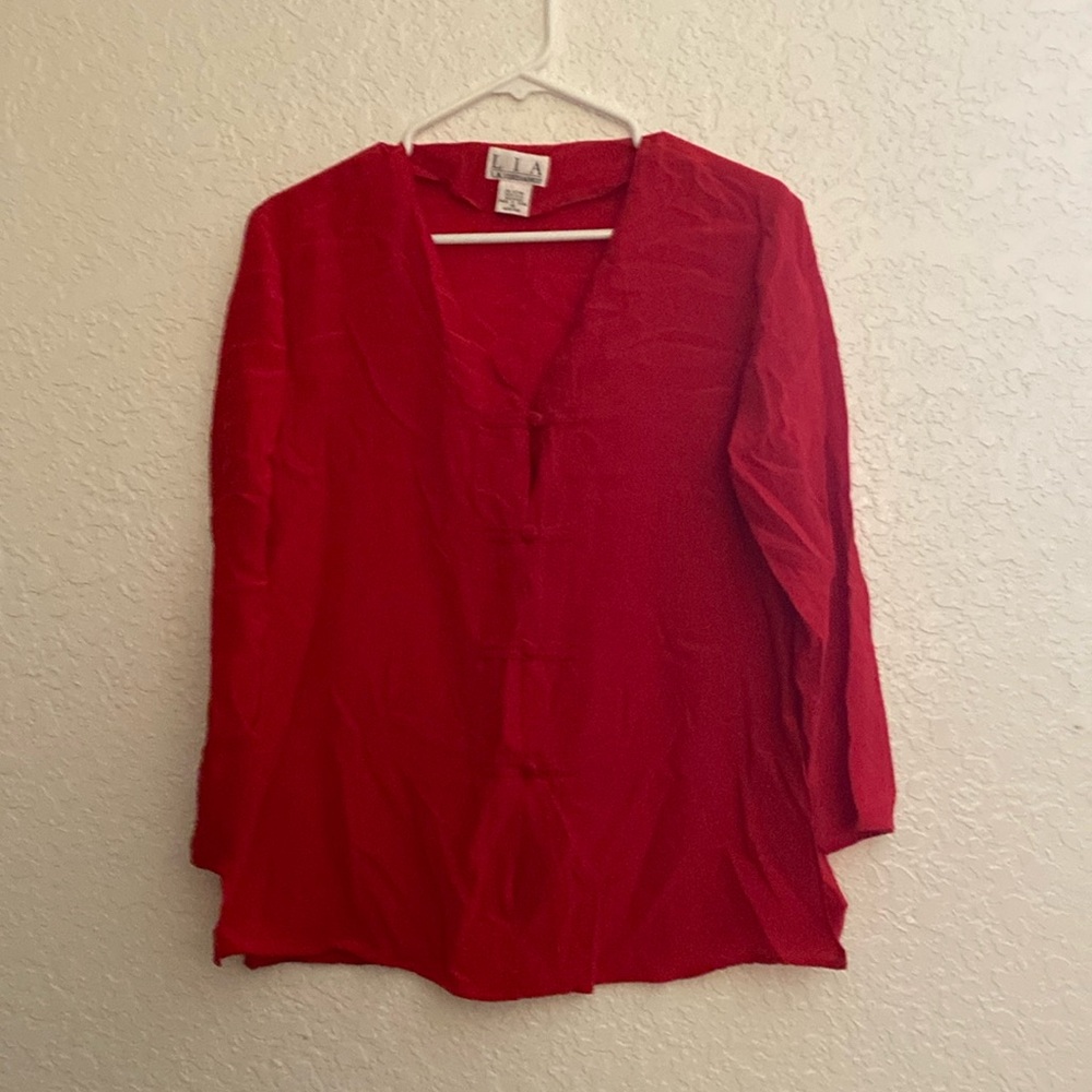 Woman’s silk blouse, red , size M 100% silk washable